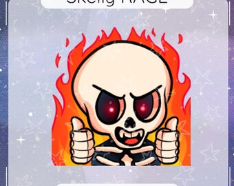 Raging Fire Skeleton Twitch Emote: Kawaii Halloween Design (Digital Download)