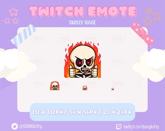 Skeleton Twitch Emote | Cute Halloween Twitch emote for Streamer Youtube and Discord | Raging Fire Skeleton Emote | Kawaii Skeleton Emote