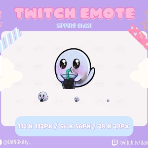 Ghost Twitch Emote | Cute Halloween Twitch emote for Streamer Youtube and Discord | Sipping Ghost Emote | Kawaii Ghost Emote