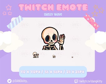 Skeleton Twitch Emote | Cute Halloween Twitch emote for Streamer Youtube and Discord | Waving Skeleton Emote | Kawaii Skeleton Emote