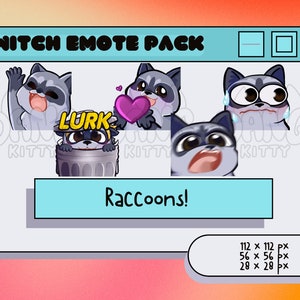 Raccoon Twitch Emote Pack | Cute Raccoon Twitch emote for Youtube and Discord | Kawaii Raccoon Emote | Premade Emote Pack | Streamer
