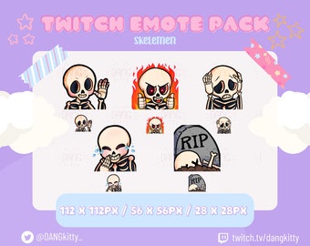Skeleton Twitch Emote Pack | Cute Skeleton Twitch emote for Youtube and Discord | Kawaii Skeleton Emote | Premade Emote Pack | Halloween