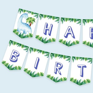 Happy Birthday Banner Dinosaur Printable Birthday Bunting Boy Trex Jurassic Dinosaurs Birthday Party Decor Flag Banner PDF #011