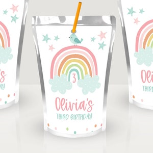 Bearbeitbare Regenbogen Capri Sun Labels Template Druckbare Pastell Boho Rainbow Juice Pouch Girl Geburtstag Party Decor Digital Download Corjl #009