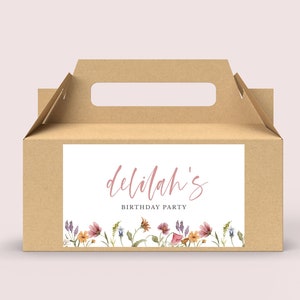 Wildflower Gable Box Label Template, Printable Wildflowers Favor Box Labels, Editable Birthday Party Gift Box Label #003