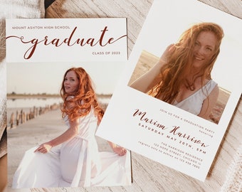 Modern Senior Grad Announcement Card Printable Template Simple College High School Graduation Photo Invitation Grad Party Invite Corjl 019