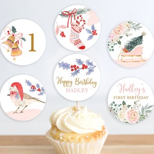 Most Onederful Birthday Cupcake Toppers Template, Printable Sleigh Winter Onederland Girl Birthday Cake Topper, Digital Download Corjl #012