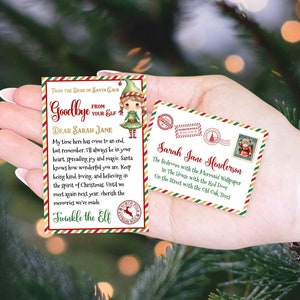 Carta de despedida de elfo en miniatura editable Carta de despedida de elfo en miniatura imprimible y sobre Carta de Navidad en miniatura de la plantilla de elfo niña Corjl 026