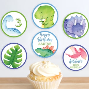 Editable Dinosaur Cupcake Toppers Template Printable Trex Dinosaurs Birthday Cake Topper Boy Party Decor Digital Download Corjl  #011