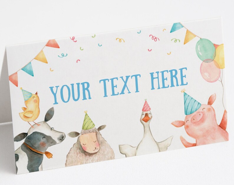 Editable Blue Farm Animals Food Tent Labels Farmyard Buffet Label Boy Birthday Party Decor Barnyard Escort Card Placecard