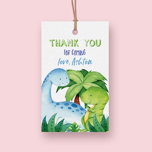 Editable Dinosaur Favor Tag Template Printable Rectangle Boy Birthday Party Thank You Tags Jurassic Dinosaurs Gift Tag Download Corjl #011