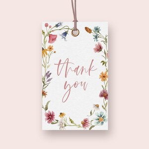 Wildflower Favor Tag Template, Printable Wildflowers First Birthday Favor Tags, Editable Floral Thank You Tag Instant Download #003