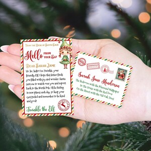 Carta de bienvenida de elfo en miniatura editable y sobre Carta de bienvenida de elfo en miniatura imprimible Plantilla de carta de saludo de elfo navideño en miniatura Corjl 026