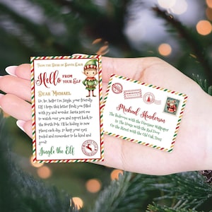 Carta de bienvenida de elfo en miniatura editable y sobre Carta de bienvenida de elfo en miniatura imprimible Carta de bienvenida de elfo navideño en miniatura Plantilla Corjl 026