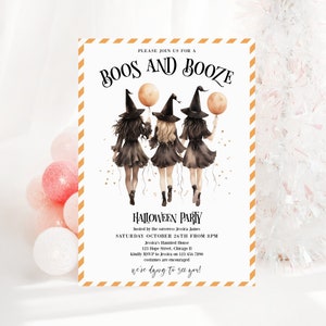 Boos And Booze Invitation, Printable Adult Halloween Party Invite, Adult Halloween Witch Costume Party Drinks Invitation, Corjl Template 042