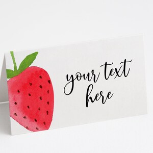 Modèle de tente de nourriture aux fraises imprimable Cartes de buffet premier anniversaire de baies Étiquettes de nourriture sucrée de baies Marque-places Décoration de fête aux fraises #004