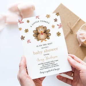 Thanksgiving Baby Shower Invitation Fall Baby Shower Invite Boy Girl Autumn Little Turkey Baby Shower Sprinkle Invitation Corjl Template 025