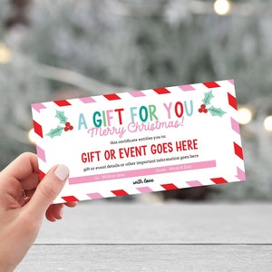 Buono regalo di Natale modificabile Buono regalo di Natale stampabile Un regalo per te Buono regalo di Natale personalizzato Modello di download immediato 034