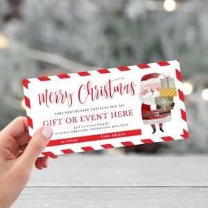Plantillas de certificados de regalo de Navidad personalizables Vale de regalo de Navidad editable Plantilla de boleto de evento navideño de Papá Noel imprimible 034