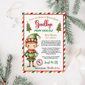 Carta de despedida de elfo editável Carta de elfo para impressão Carta de despedida de elfo Carta de partida de elfo Cartas de elfo de Natal Modelo Corjl 026