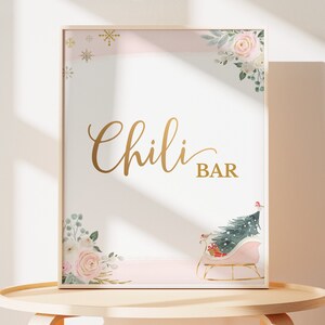 Chili Bar Winter Birthday Printable Table Top Sign, Girl Pink Sleigh Christmas Onederful Birthday Party Decor Tabletop Sign 8x10, PDF 012