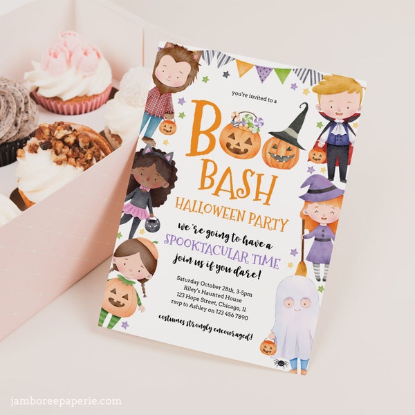 Halloween Boo Bash Invitation Kids Halloween Costume Party Invitation Spooktacular Pumpkin Kids Halloween Party Invites Corjl Template 024