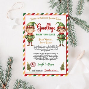 Carta editável de elfo Carta de despedida de elfo para impressão Carta de elfo de Natal Cartas de elfo Carta de despedida de elfos meninos Modelo Corjl 026