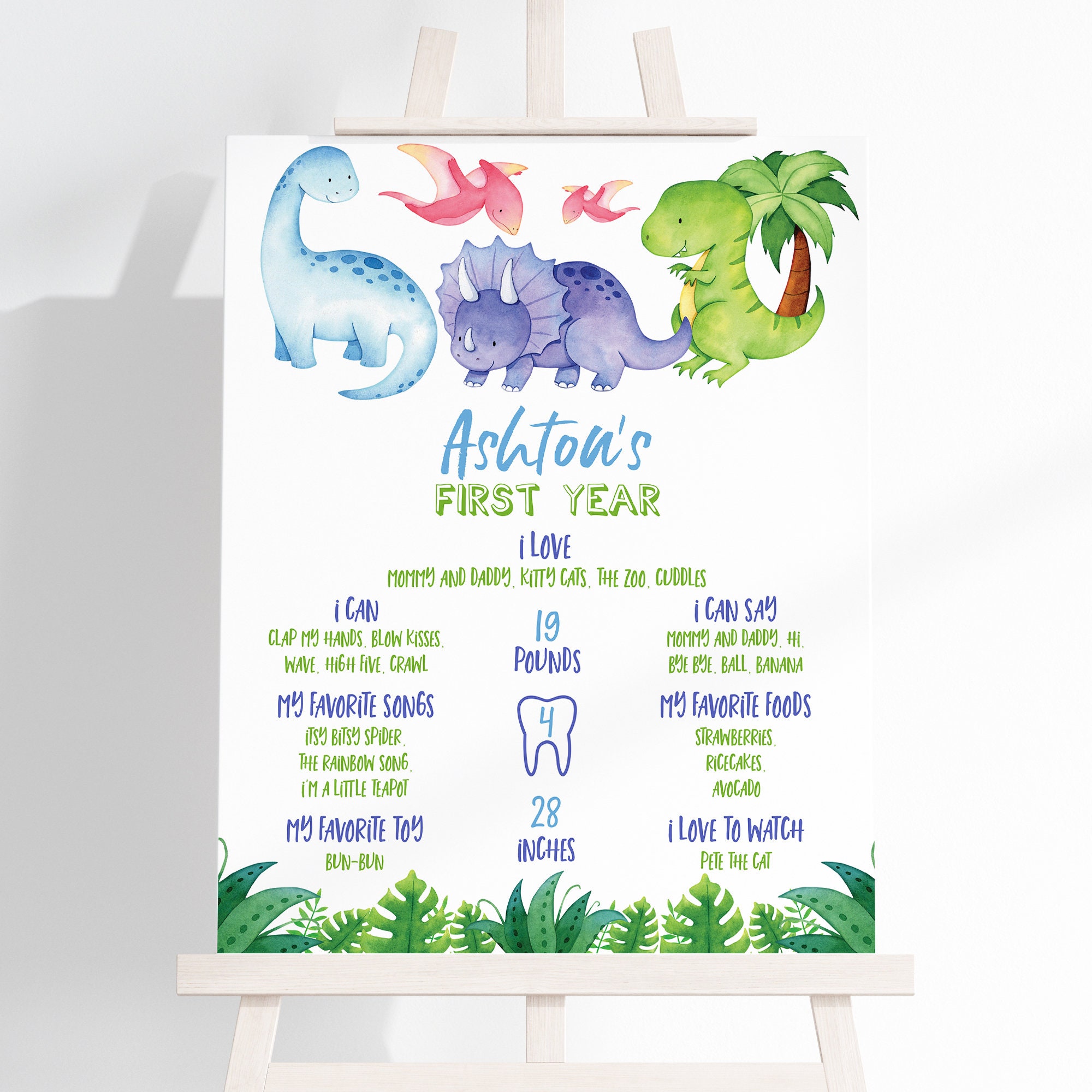 Editable Dinosaur First Birthday Milestone Sign Template Printable 1st ...
