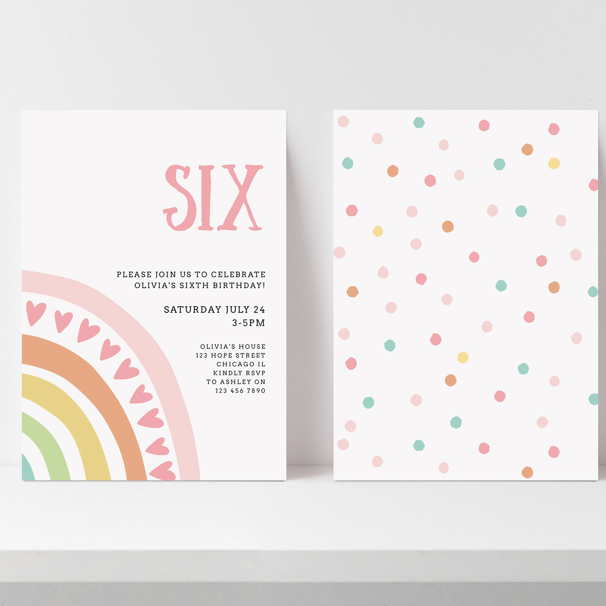 Printable Rainbow Sixth Birthday Invitation Template Editable Girl 6th ...