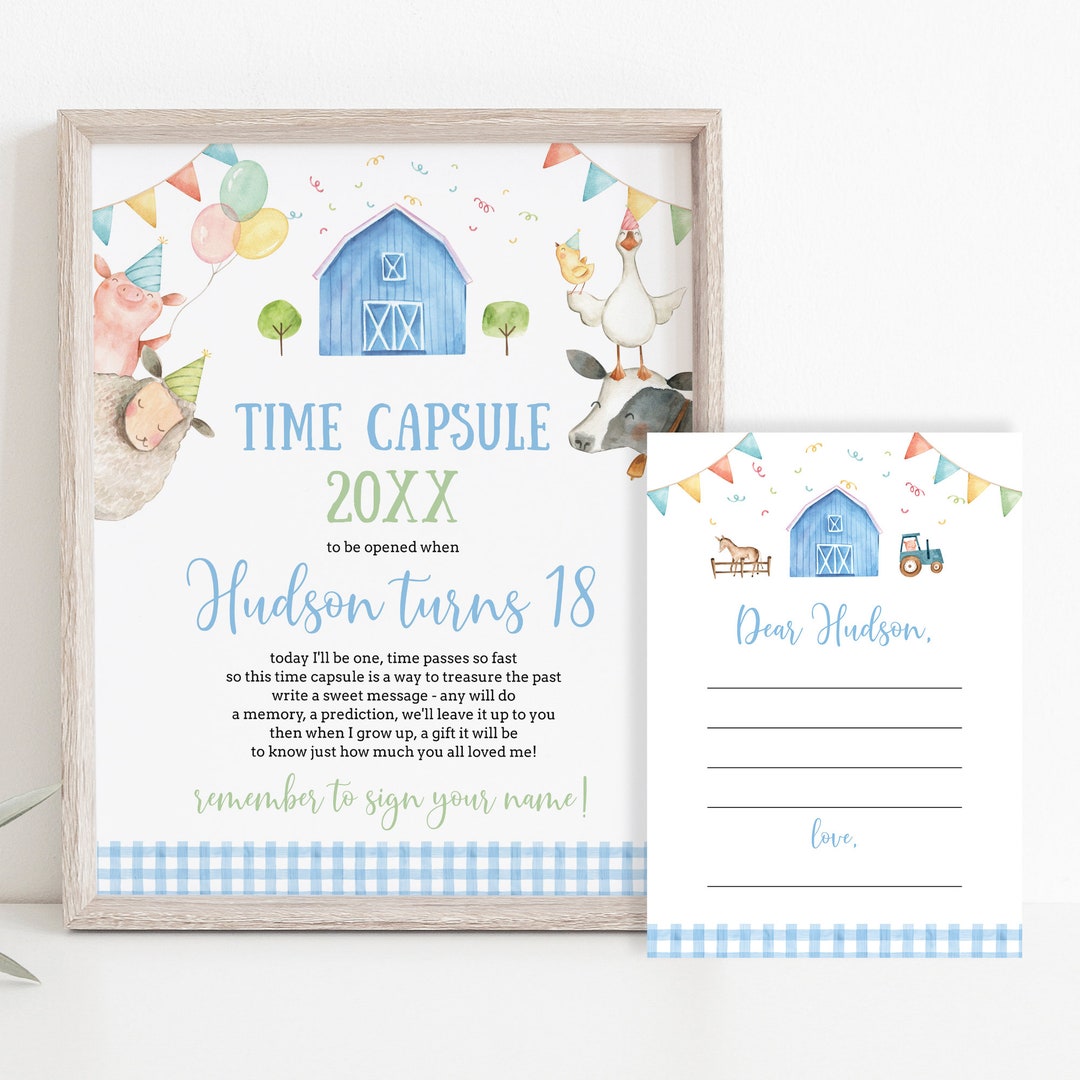 Blue Barnyard 1st Birthday Time Capsule Template Printable Farm Animals ...