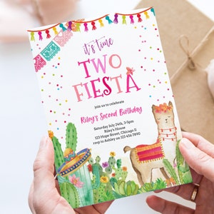 Bearbeitbare Zeit Zwei Fiesta 2. Geburtstagseinladungsvorlage Druckbare Mexikanische Kaktus Lama Mädchen Zweite Geburtstagsfeier Invite Corjl 020