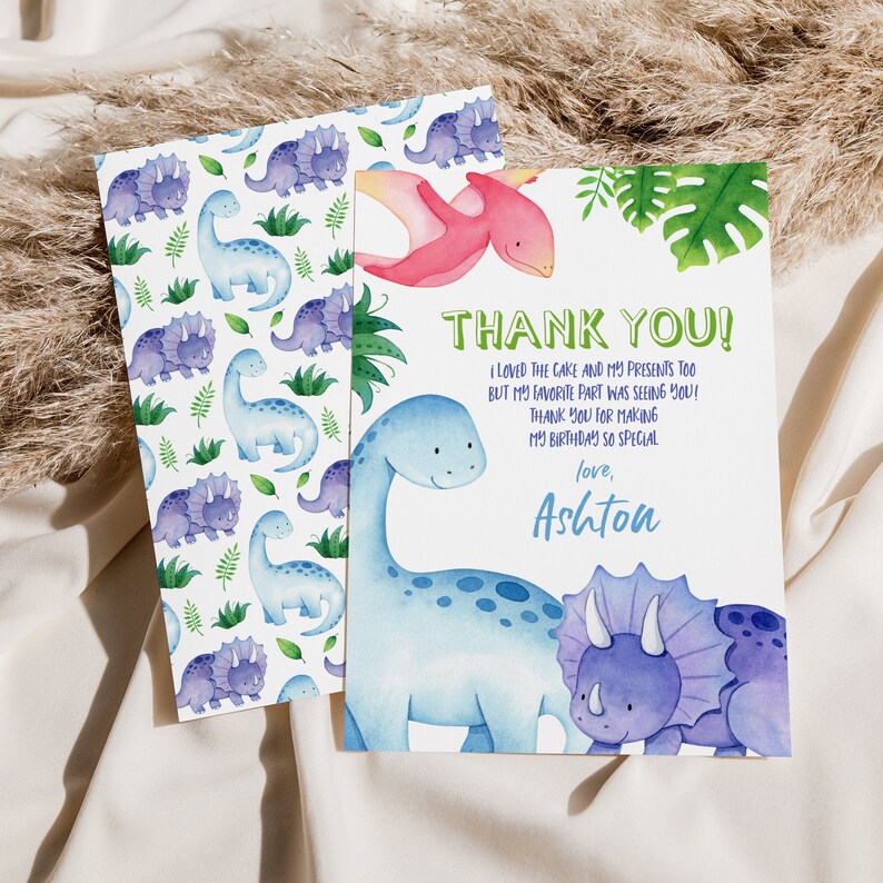 Editable Dinosaur Thank You Card Template Printable Trex Etsy