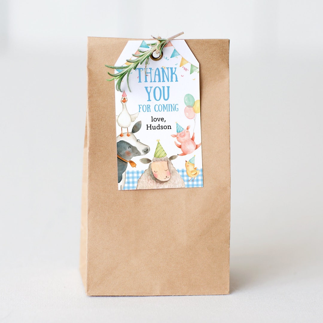 Editable Blue Farm Animals Rectangle Favor Tag Printable Template ...