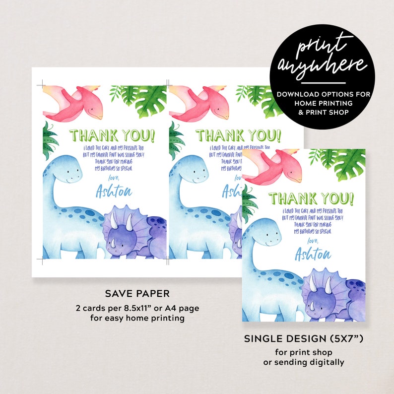 Editable Dinosaur Thank You Card Template Printable Trex Etsy