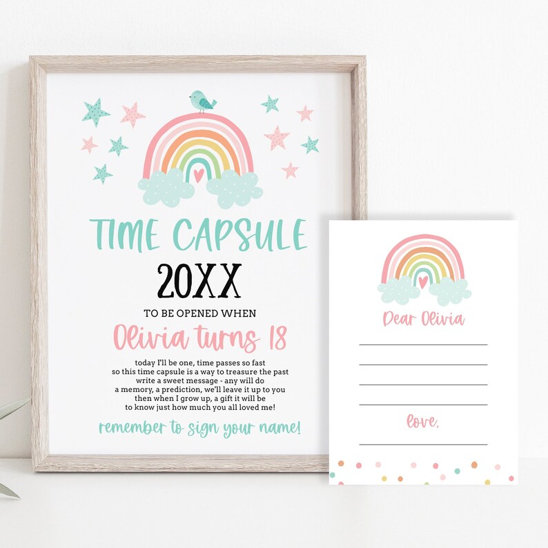 Editable Rainbow Time Capsule Template Printable First Birthday Party ...