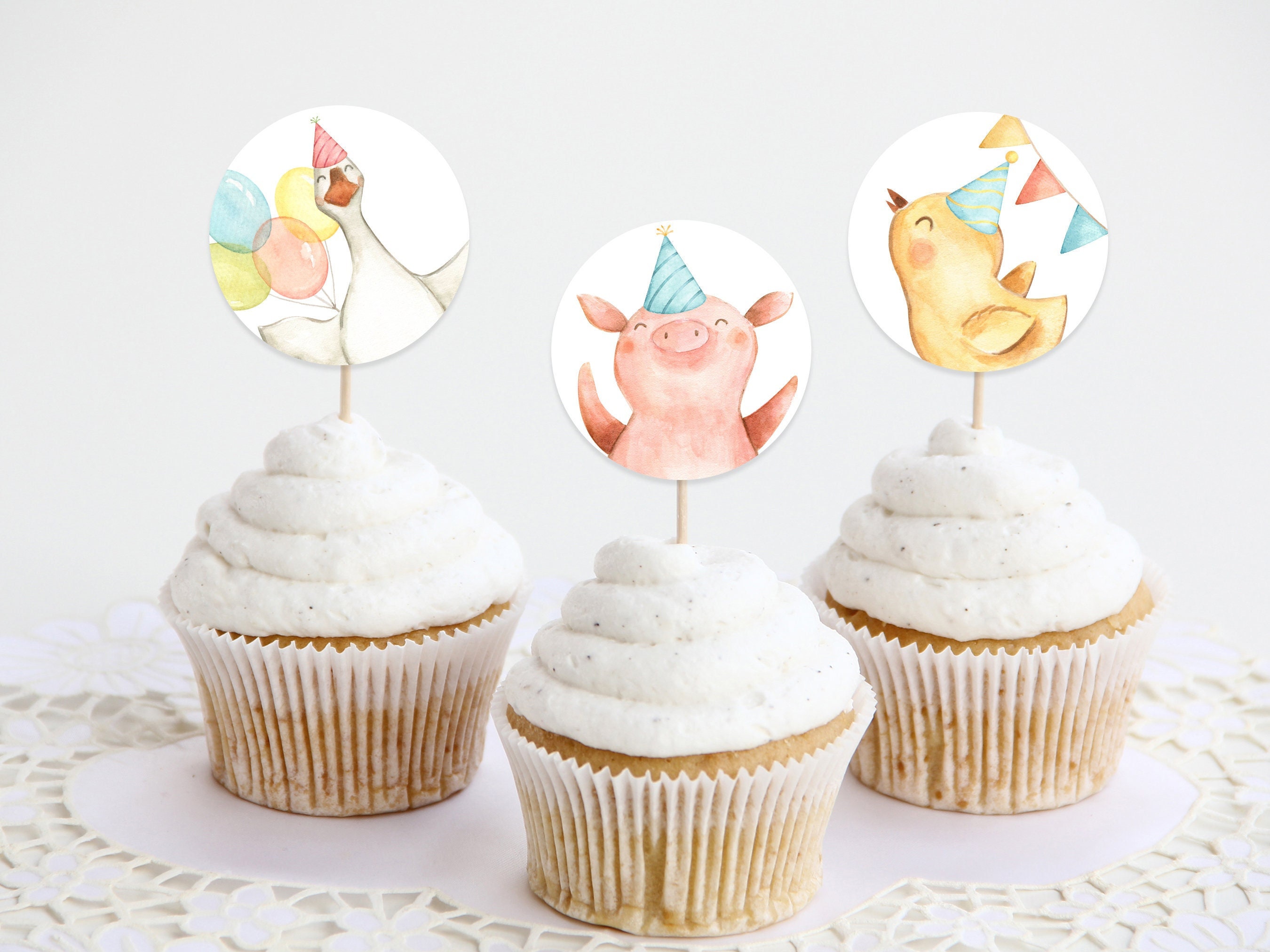 Farm Animal Cupcake Toppers Printable Barnyard Animals Cupcake Etsy