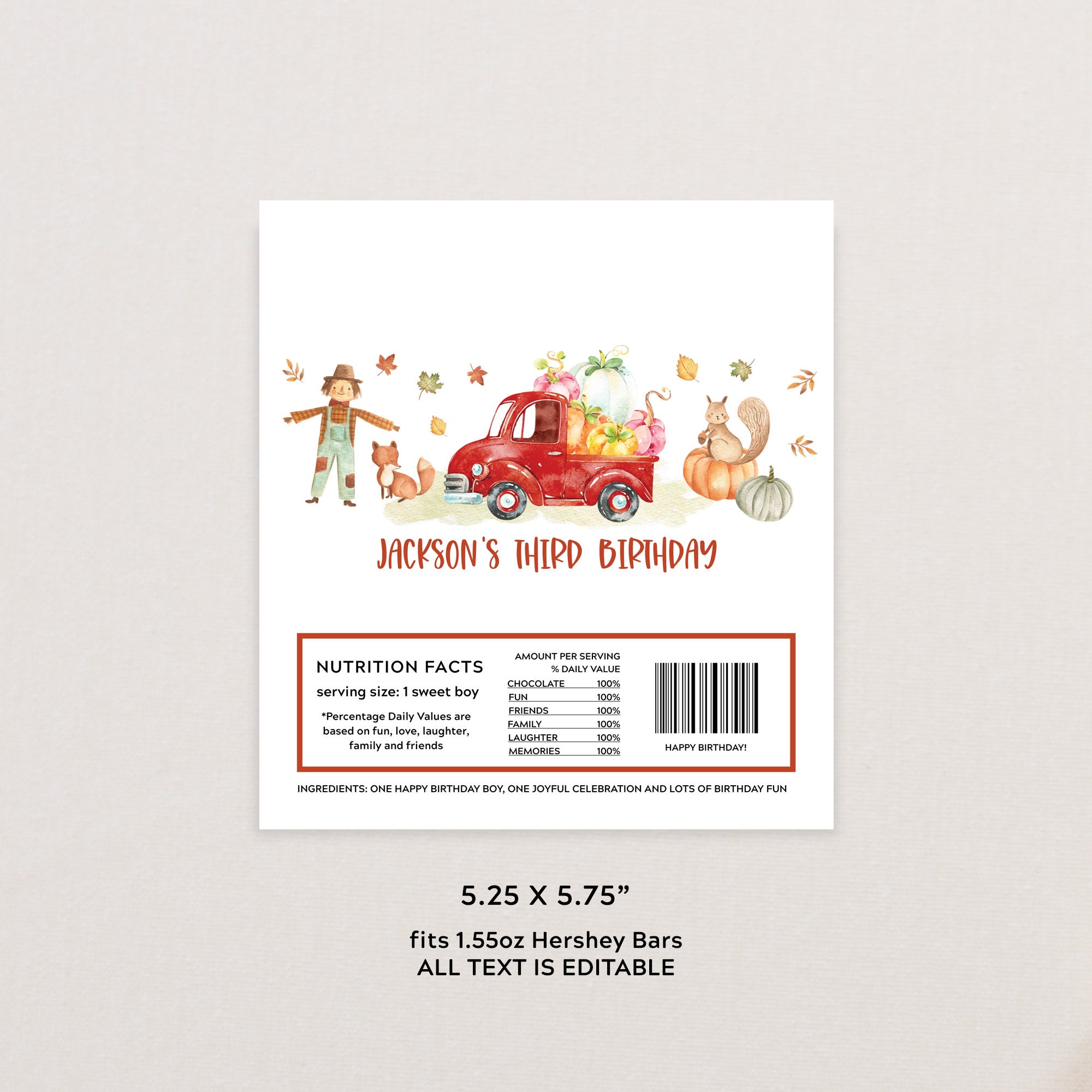 Editable Fall Chocolate Bar Labels Template Printable Pumpkin Truck Boy ...