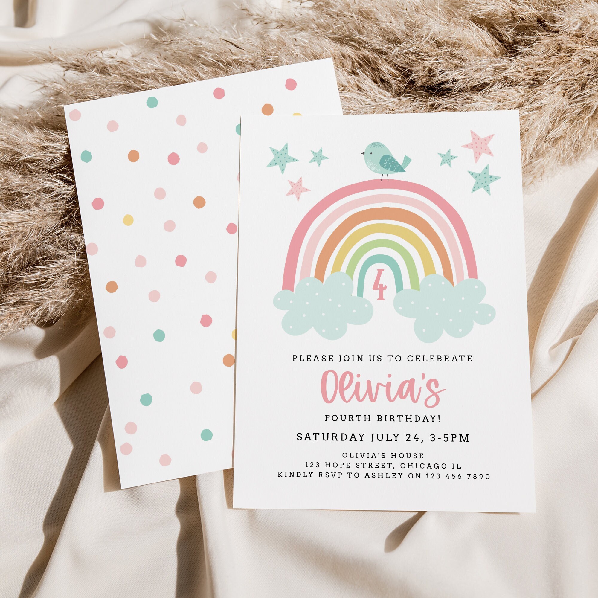Editable Rainbow Fourth Birthday Invitation Template Printable - Etsy