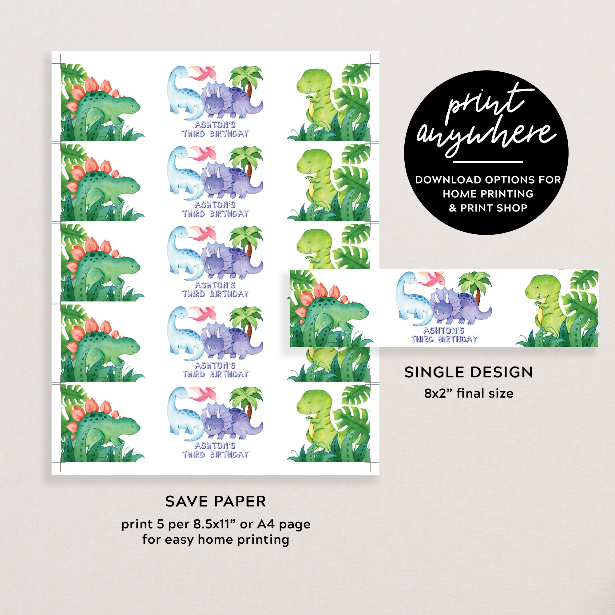 Editable Dinosaur Water Bottle Label Template Printable - Etsy