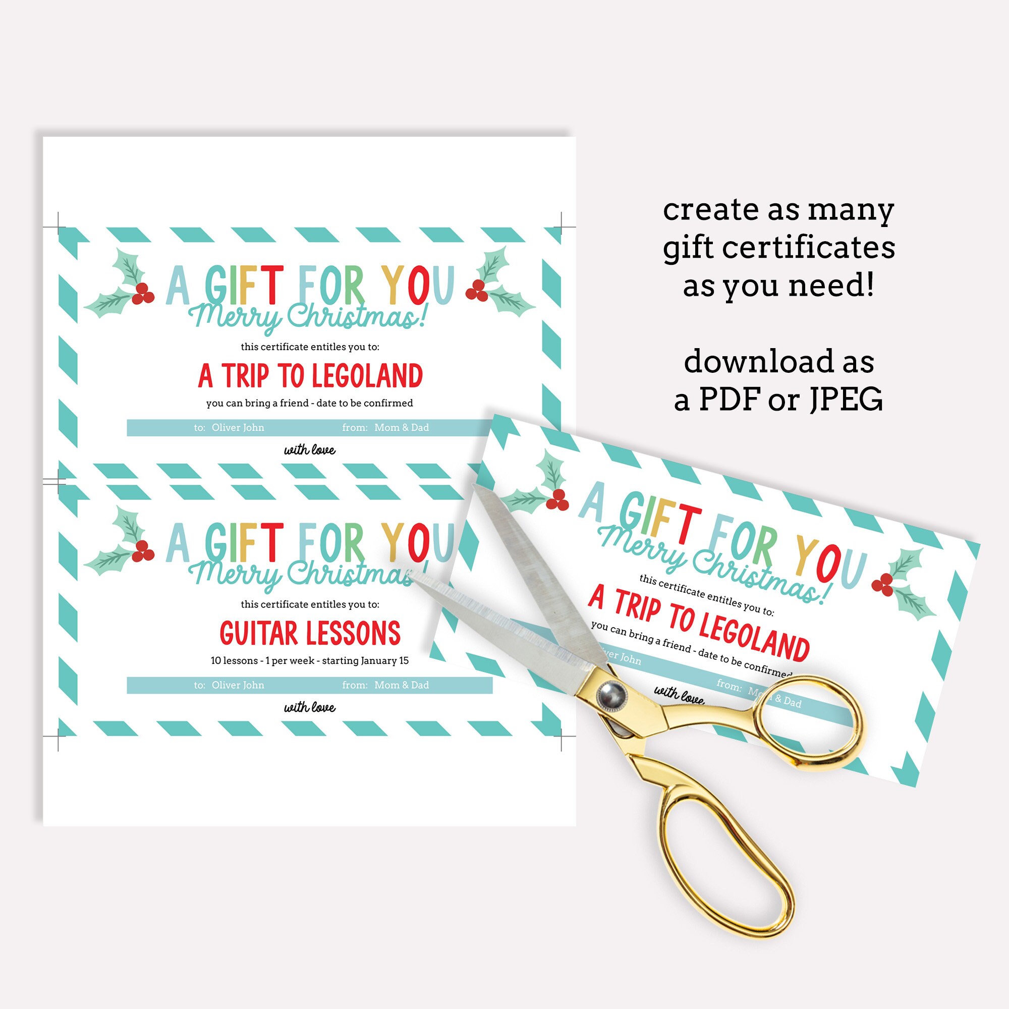 Printable Christmas Gift Certificate Editable A Gift for You ...