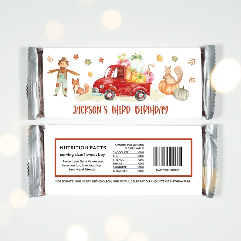 Editable Fall Chocolate Bar Labels Template Printable Pumpkin Truck Boy ...