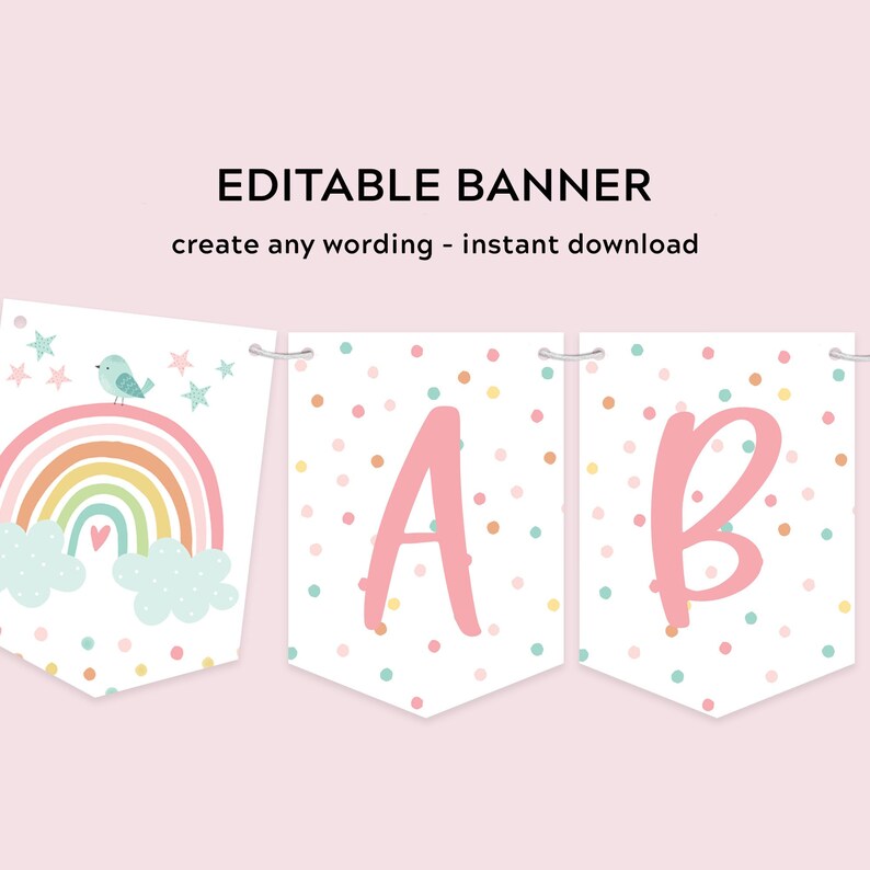 Editable Rainbow Birthday Banner Template Printable Custom Spell Any Word Modern Boho Rainbow ...