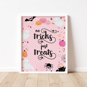 No Tricks Just Treats Sign Pink Halloween Girl Birthday Party Signs ...
