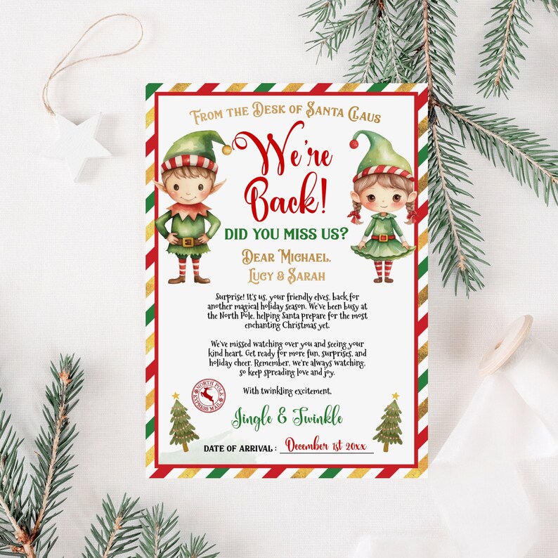 Editable Elves Return Letter Printable Elf I'm Back - Etsy UK