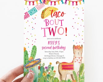 Taco Bout Two Birthday Invitation Fiesta Mexican Llama 2nd Second Birthday Party Invitation Download Printable Invite Corjl Template 020