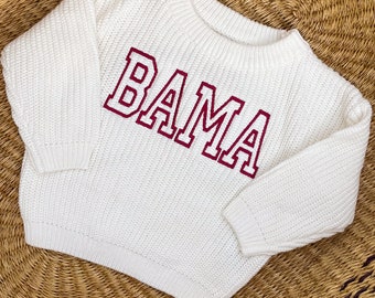 Baby/Toddler Alabama “BAMA” Sweater - University of Alabama Crimson Tide Baby Outfit - Childrens Roll Tide Football Shirt - Baby UAB Tide