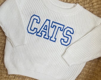 Baby/Toddler Kentucky Wildcats “CATS”  Sweater - University of Kentucky Wildcats Embroidered Baby Outfit - Kids Varsity Wildcats Sweater