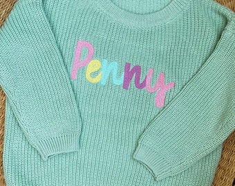 Rainbow Name Embroidered Baby/Toddler Sweater - Girls Personalized Name Sweater - Boys Embroidered Name Sweater - Birthday Gift Customized