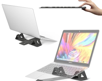 Soporte magnético compacto para computadora portátil: elevador ajustable, plegable y liviano para nómadas digitales y viajeros de negocios en movimiento.