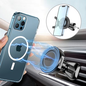 MagSafe Compatible 3 en 1 Soporte magnético para teléfono con carga por resorte para automóvil con instalación de ventilación con gancho en J para todos los teléfonos.